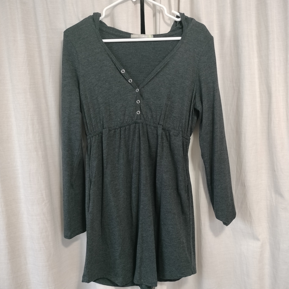 Charcoal Grey Henley Style V-neck Empire Waist Tunic